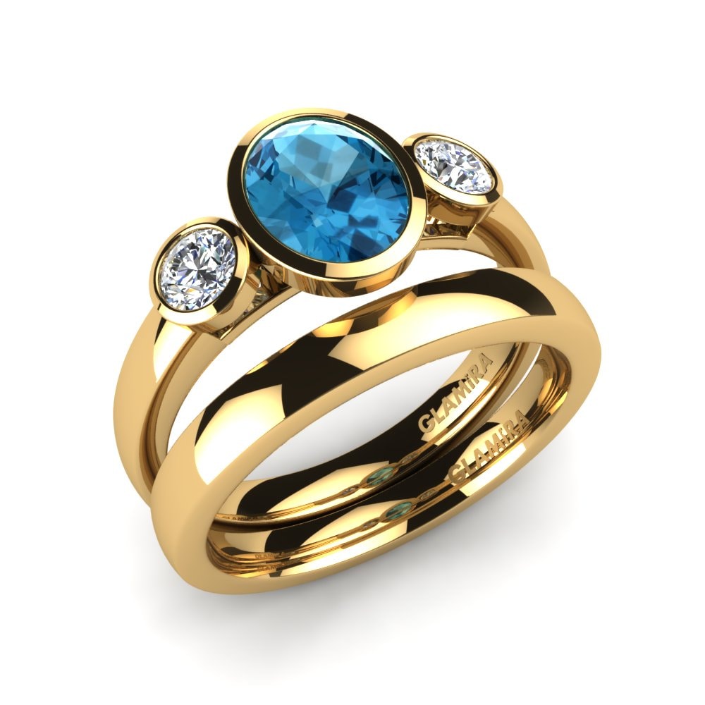 9ct Yellow Gold Blue Topaz Bridal Set Exquisite