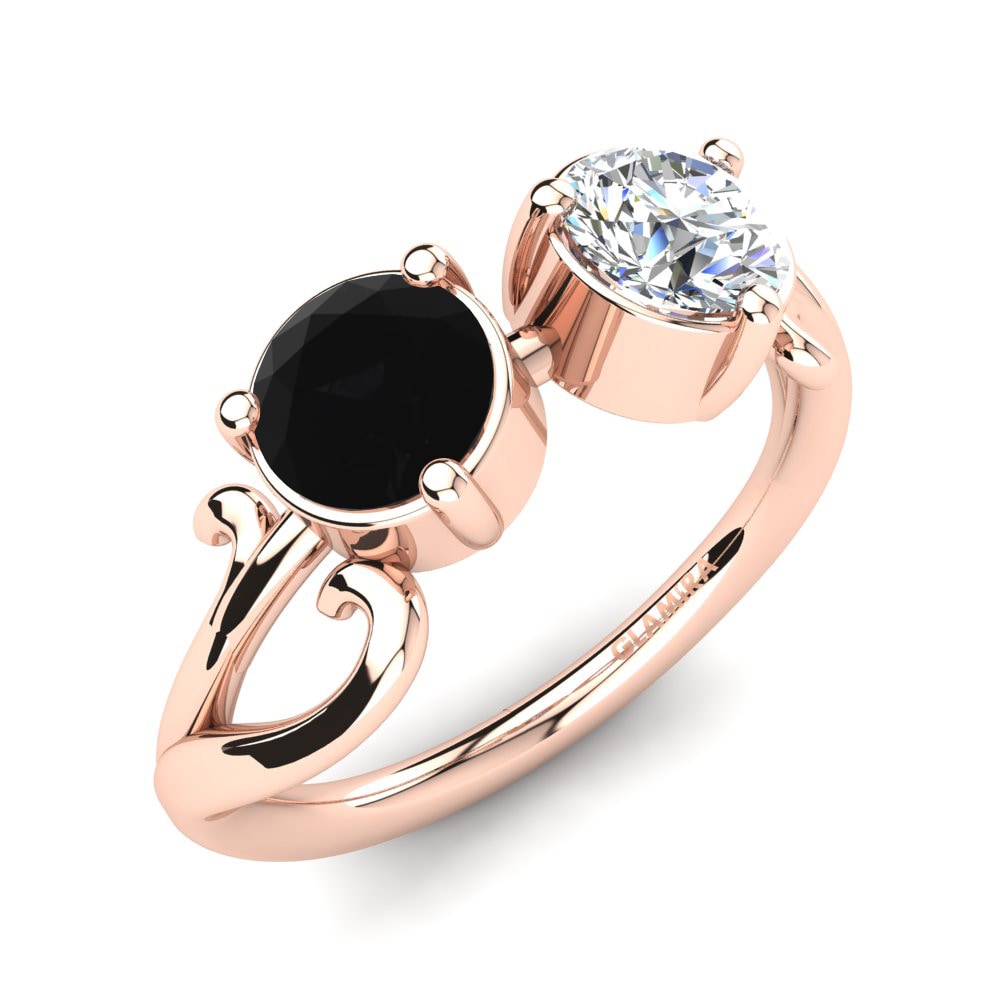 Oro Rosso 585 Diamante Nero Anello Olivett