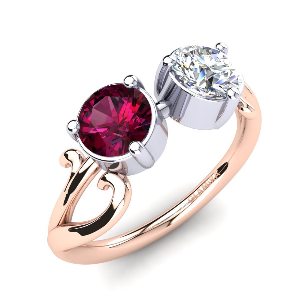 9ct Rose & White Gold Rhodolite Garnet Ring Olivett
