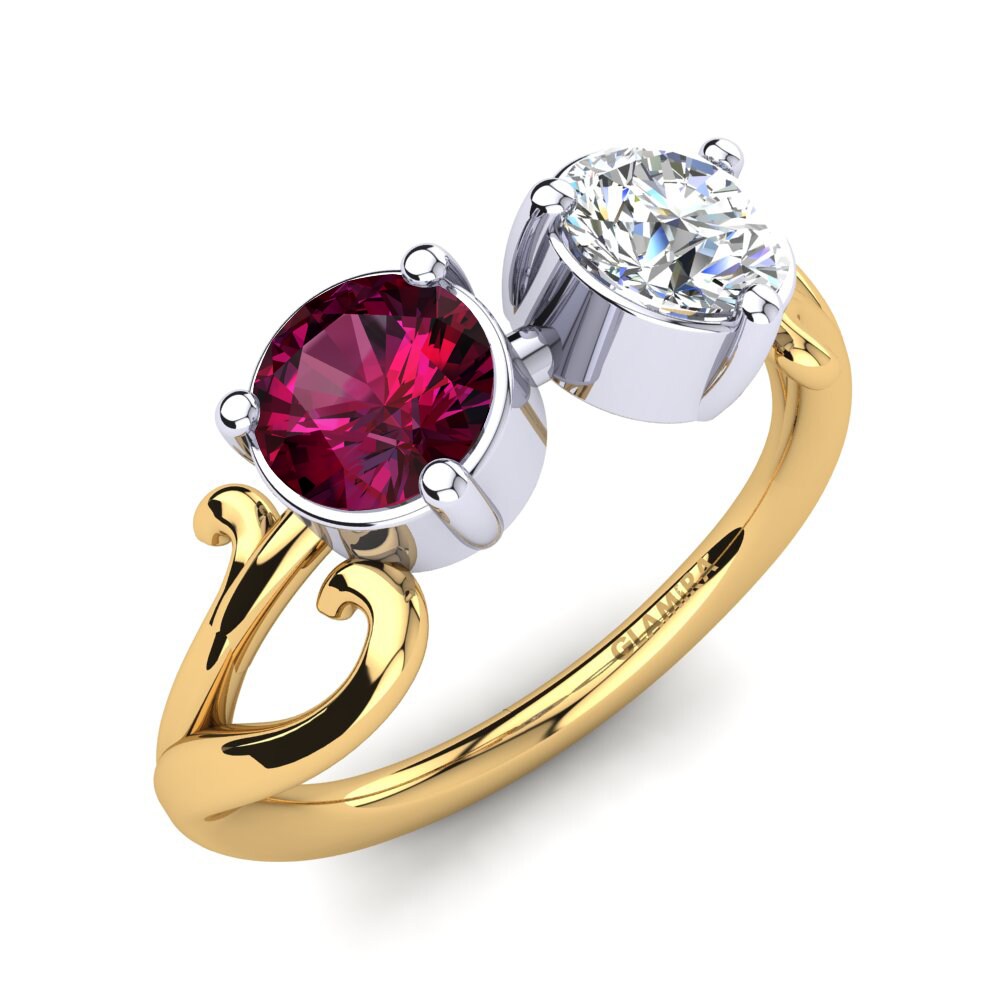 9ct Yellow & White Gold Rhodolite Garnet Ring Olivett
