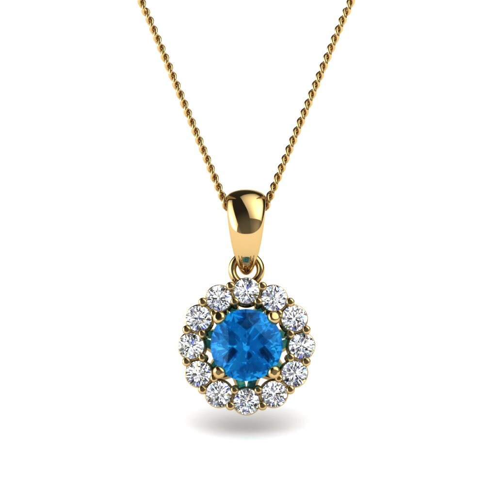 14ct Yellow Gold Blue Topaz Women's Pendant Edna