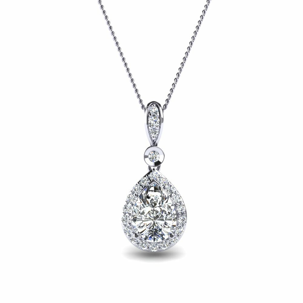 Halo Necklaces GLAMIRA Pendant Kinsey 585 White Gold Diamond