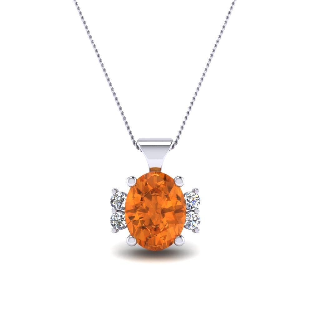 9k White Gold Citrine Women's Pendant Camellia