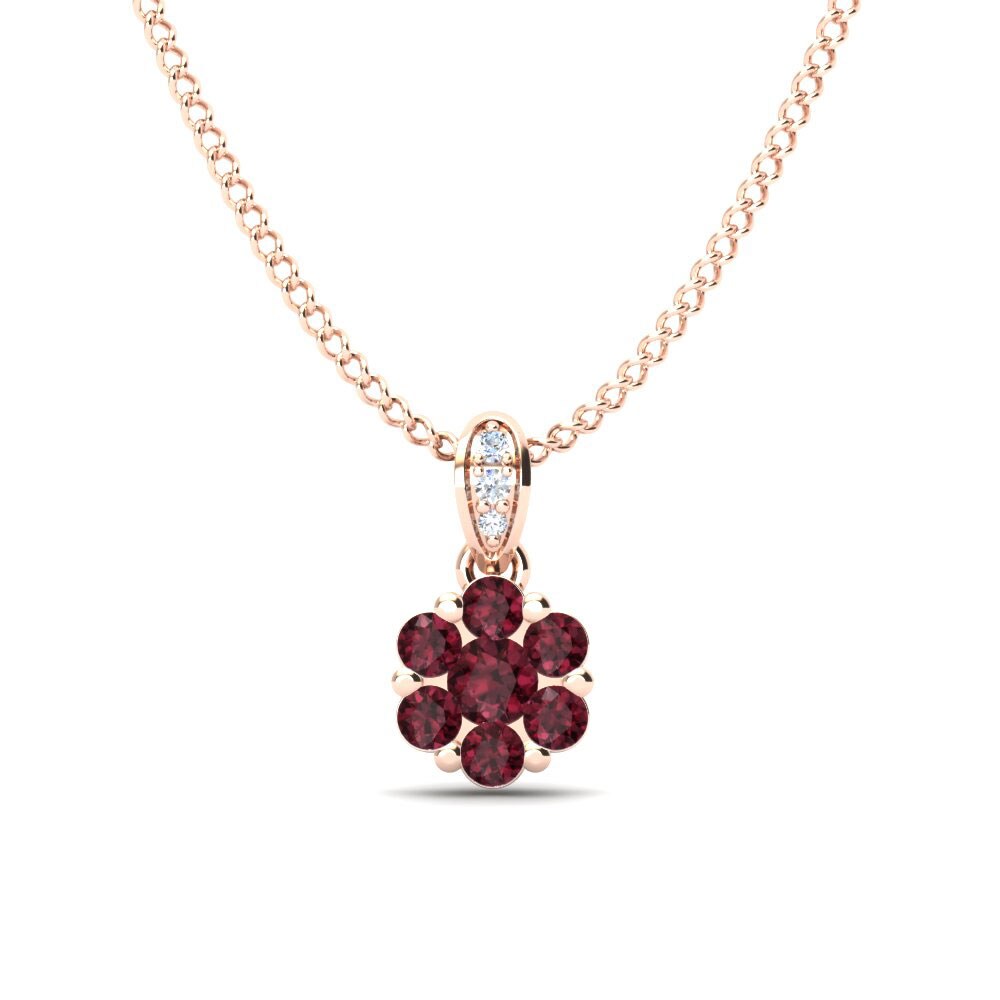 Or rose 14k Grenat Pendentif pour femme Floral
