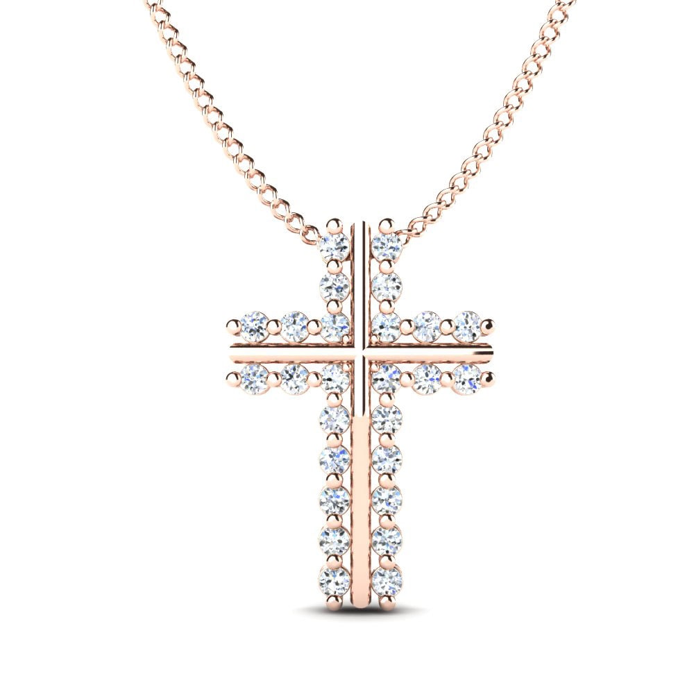 Dây chuyền Vàng Hồng 18K Kim Cương Nhân Tạo Cross