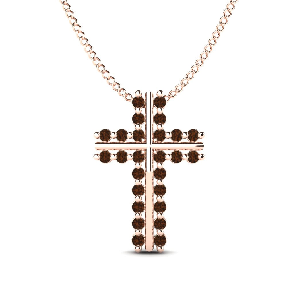 Cross Smoky Quartz 14k Rose Gold Necklaces