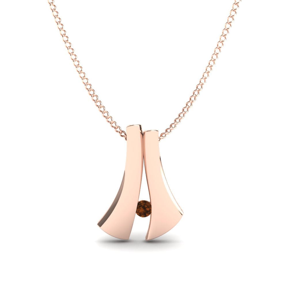 Dây chuyền Vàng Hồng 9K Đá Thạch Anh Khói Design Solitaire
