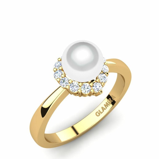 Anillo Aleece Oro Amarillo 585 & Diamante & Perla blanca