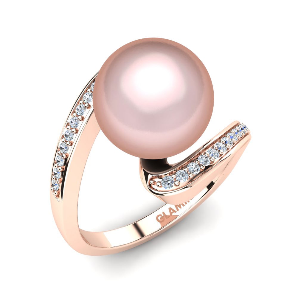 585 Emas Ros Nilam Putih Cincin Perlina Ø10 mm