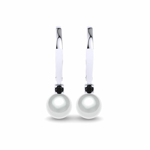 Earring Philberta 585 White Gold & Black Diamond & White Pearl