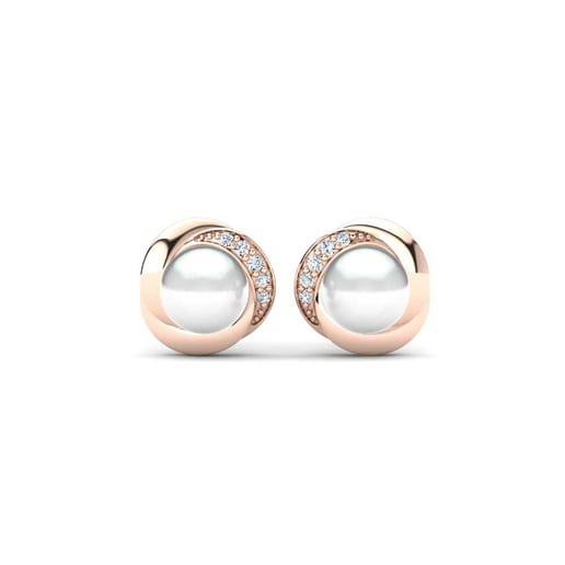 Pendientes Stelina Oro rosa 585 & Diamante & Perla blanca