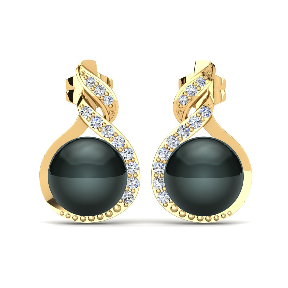 9ct Yellow Gold White sapphire Women's Earring Novalie Ø10 mm
