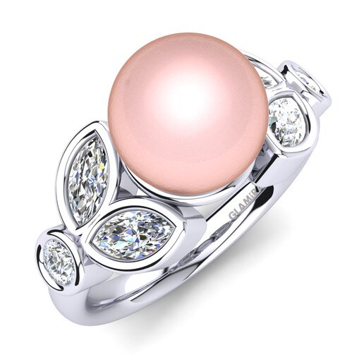 Anillo Littria Ø8 mm Oro Blanco 585 & Zafiro blanco & Diamante & Perla rosa