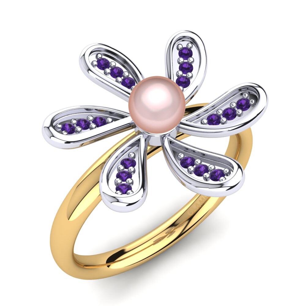 375 Weiß & Gelbgold Amethyst Ring Lorangelis Ø4 mm