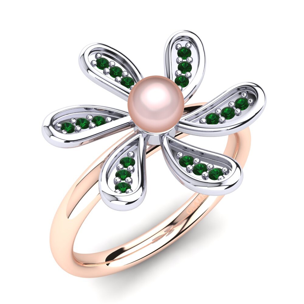 585 Weiß & Rotgold Grüner Zirkonia Ring Lorangelis Ø4 mm