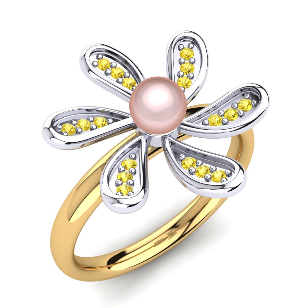 375 Weiß & Gelbgold Gelber Saphir Ring Lorangelis Ø4 mm