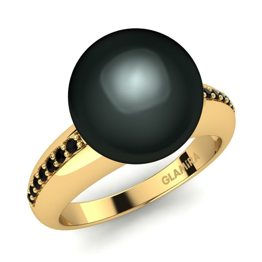 Anillo Mulia Ø10 mm Oro Amarillo 585 & Diamante Negro & Perla negra