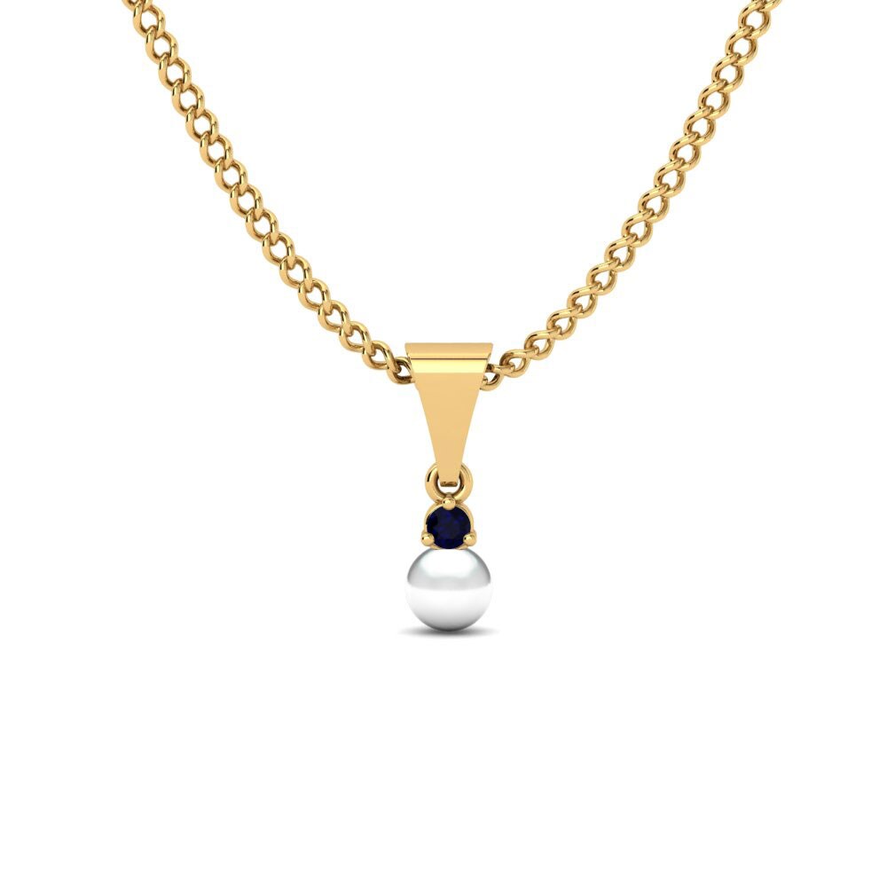 Gelbgold 375 Dunkelblauer Zirkonia Damen anhänger Pearly Ø4 mm