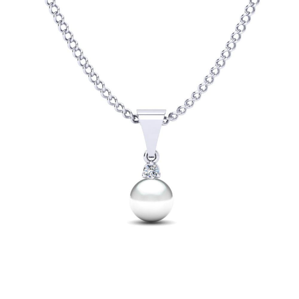 Pearl Necklaces GLAMIRA Pendant Pearly 585 White Gold White Sapphire