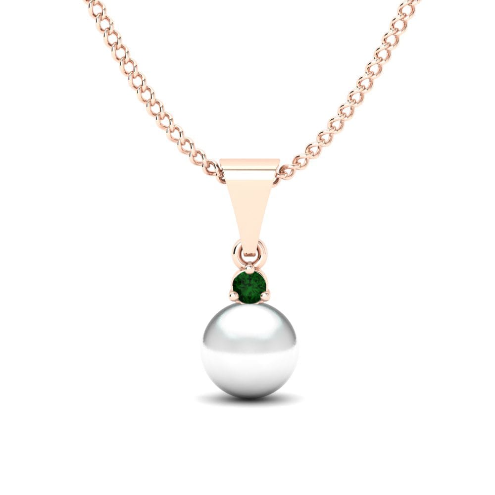 18ct Rose Gold Emerald Women's Pendant Pearly Ø8 mm