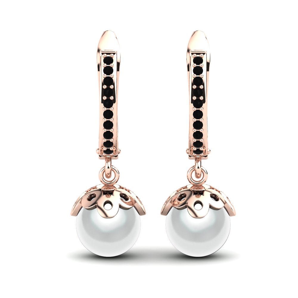 Pendientes 9k Oro Rosa Zafiro negro Perlas