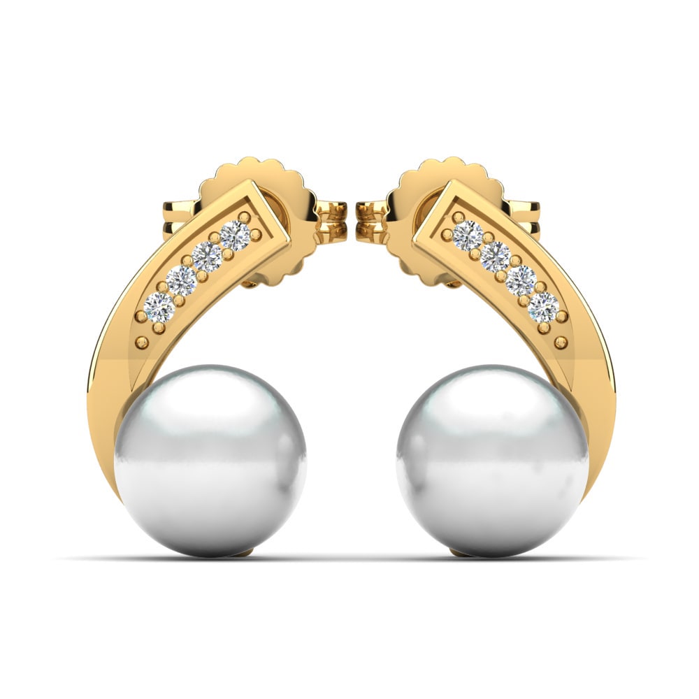 9ct Yellow Gold White sapphire Women's Earring Lakemia Ø8 mm