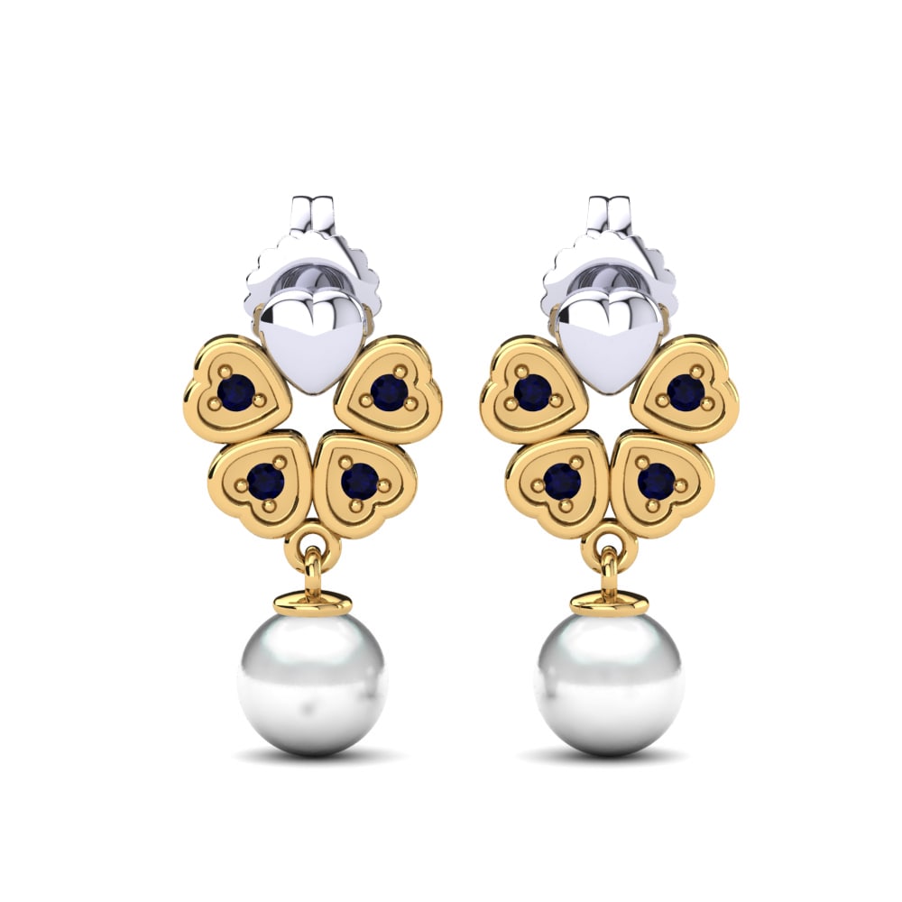 375 Weiß & Gelbgold Dunkelblauer Zirkonia Damen ohrring Zemira