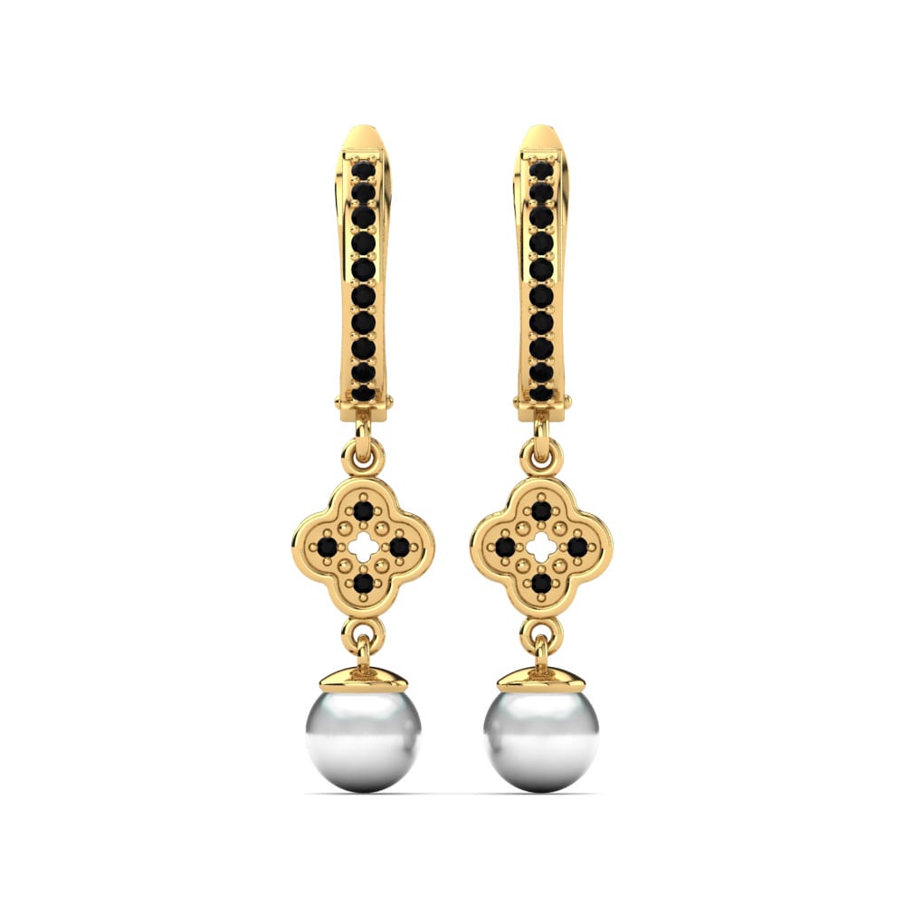 14k Yellow Gold Black Diamond Women's Earring Lekathia