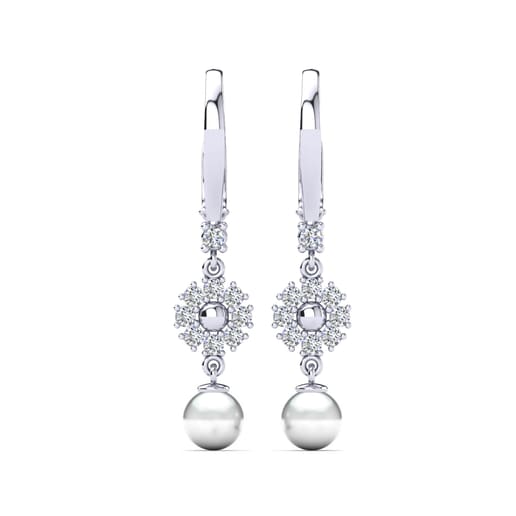 Pendientes Kinnadie Oro Blanco 585 & Diamante & Perla blanca
