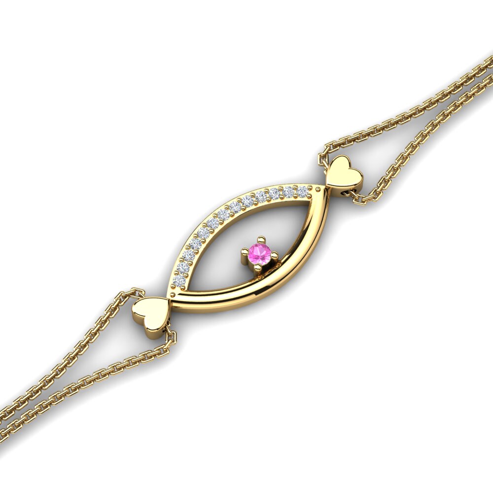 14ct Yellow Gold Pink Tourmaline Women's Bracelet Paramusie