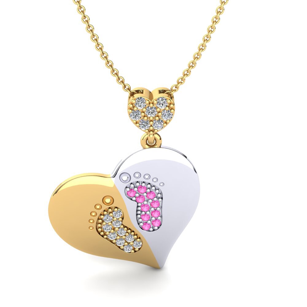 Vàng-Trắng 9K Đá Tourmaline Hồng / Bích tỷ Mặt dây chuyền nữ Maarika
