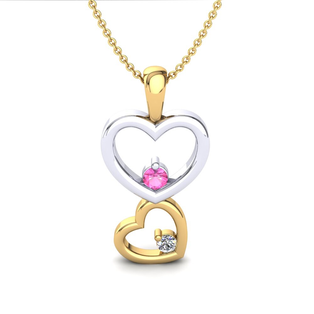 Vàng-Trắng 9K Đá Tourmaline Hồng / Bích tỷ Mặt dây chuyền nữ Erika
