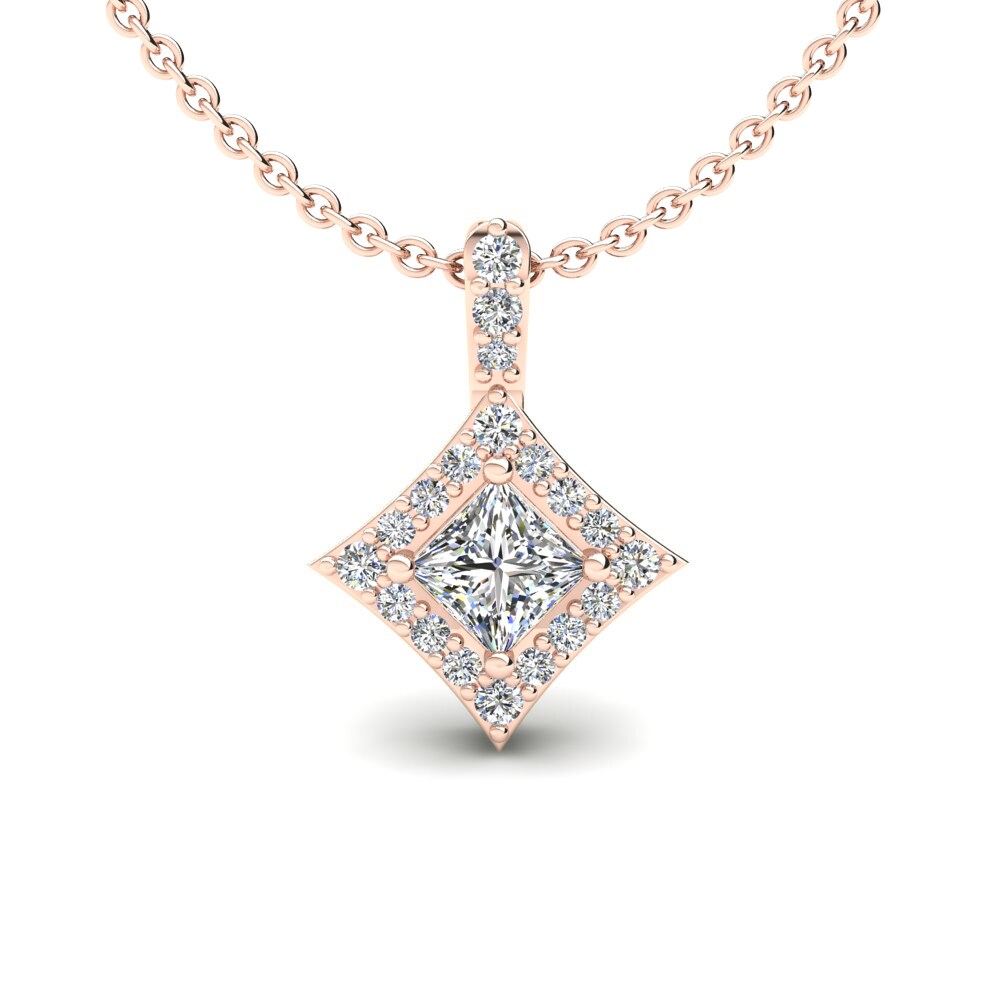 Dây chuyền Vàng Hồng 18K Kim Cương Nhân Tạo Halo