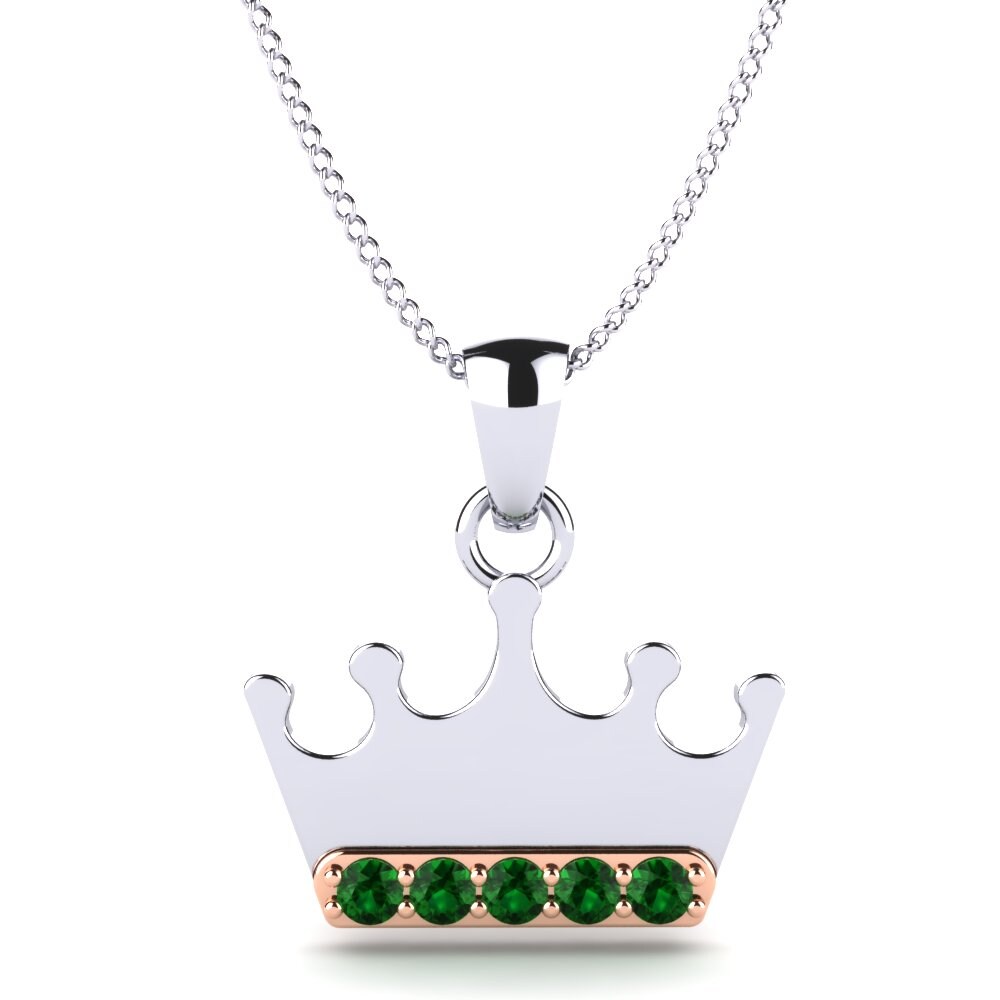 Collares 14k Oro Blanco & Rosa Circonita Verde Símbolos