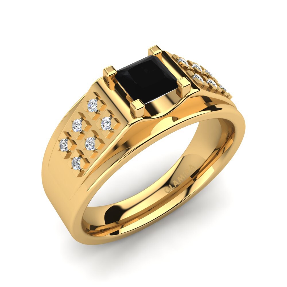 18ct Yellow Gold Black Sapphire Men's Ring Placido