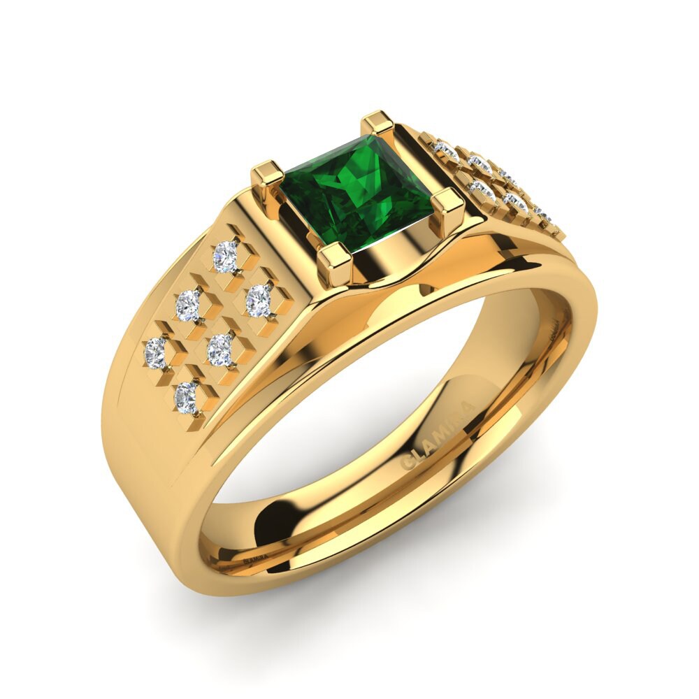 Oro Giallo 585 Zircone Verde Anello da uomo Placido