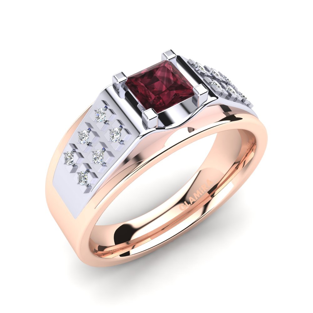 9ct Rose & White Gold Garnet Men's Ring Placido