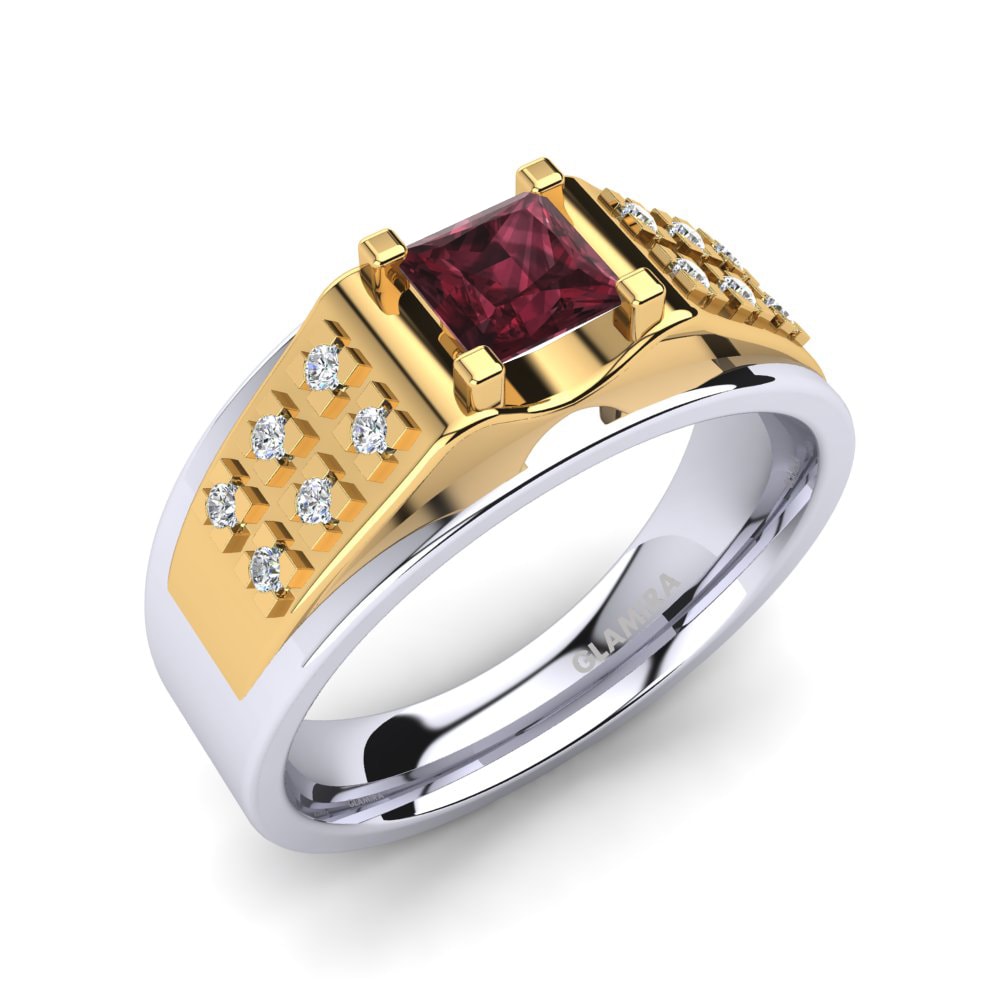 750 Weiß & Gelbgold Granat Herrenring Placido
