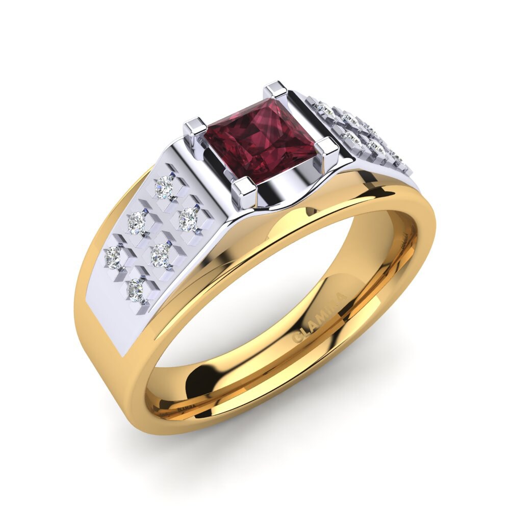 9ct Yellow / White Gold Garnet Men's Ring Placido