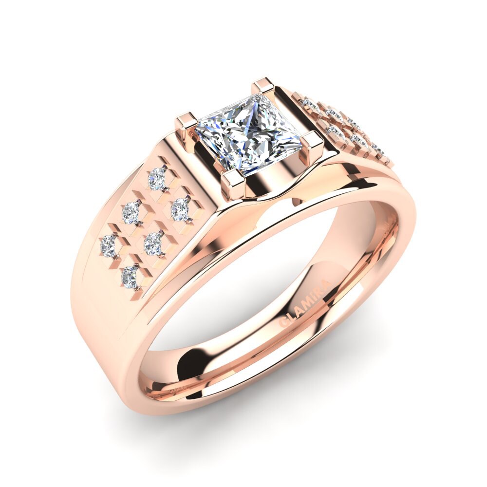 Oro Rosso 585 Moissanite Anello da uomo Placido
