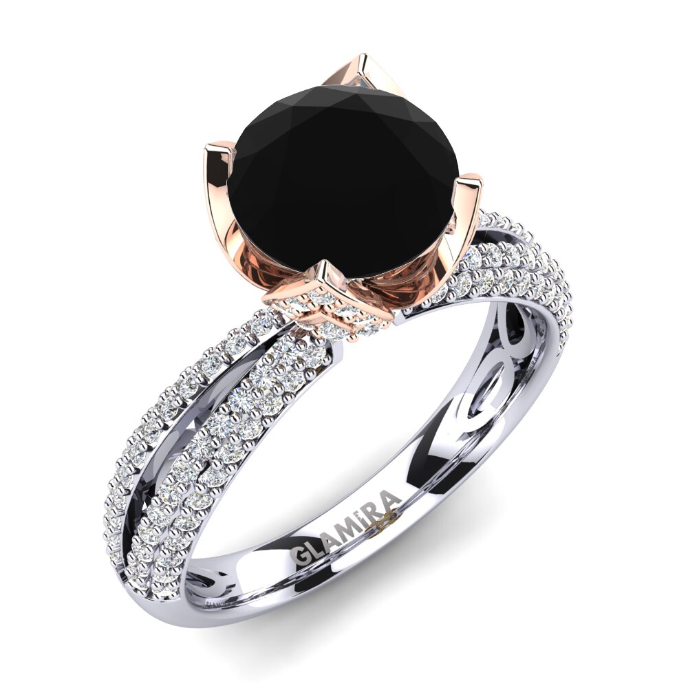 9ct White & Rose Gold Black Onyx Engagement Ring Queen 2.0 crt