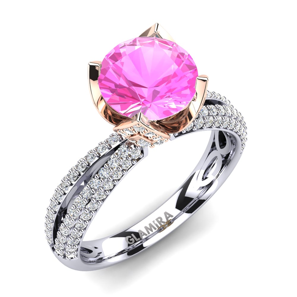 14ct White & Rose Gold Pink Tourmaline Engagement Ring Queen 2.0 crt