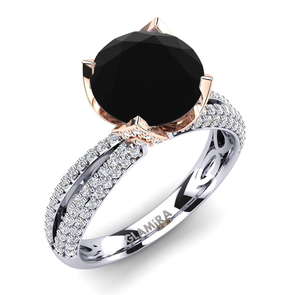 9ct White & Rose Gold Black Onyx Engagement Ring Queen 3.0 crt