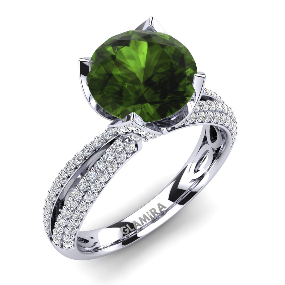 925 Prata de lei Turmalina Verde Anel de Noivado Queen 3.0 crt
