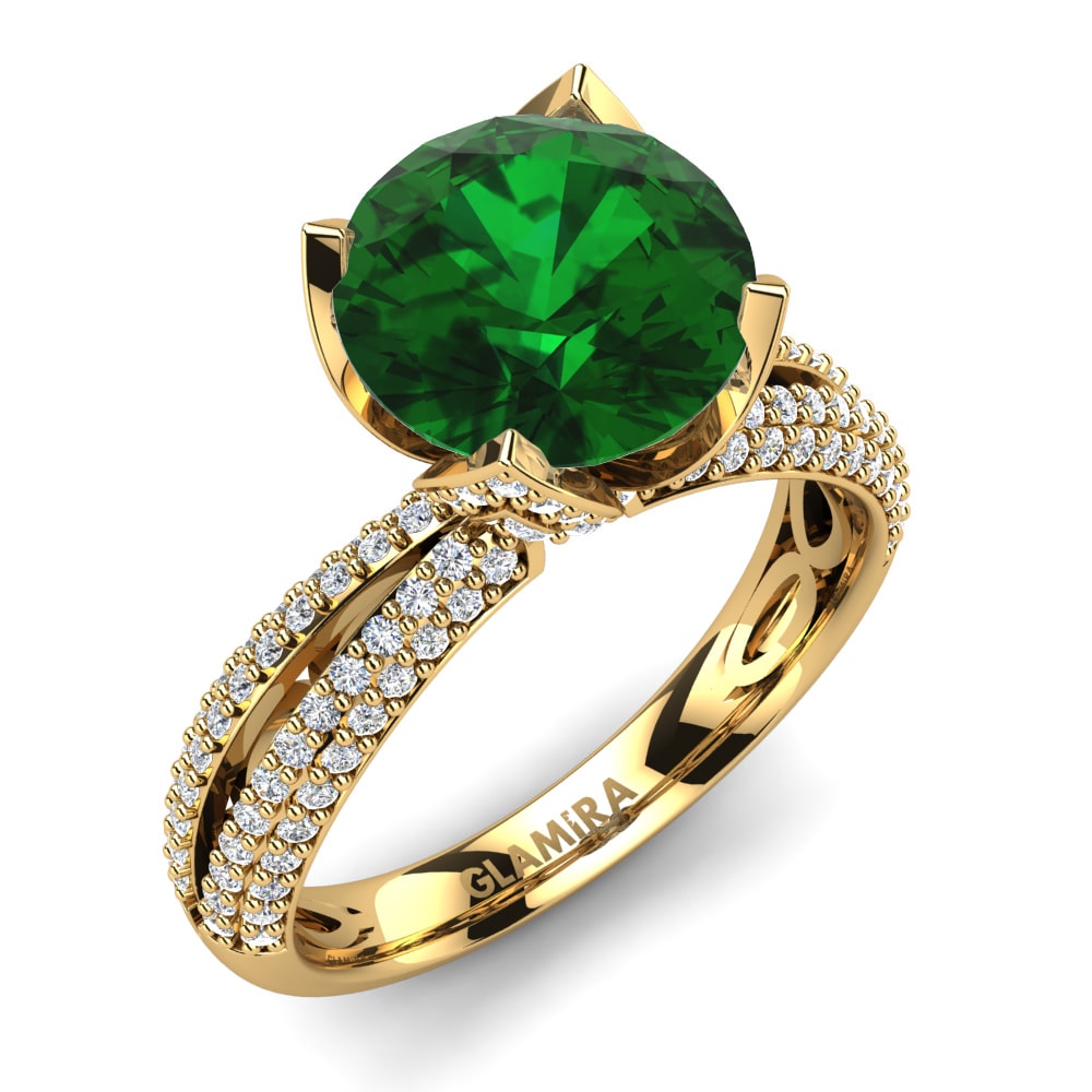 Nhẫn đính hôn Queen 3.0 crt Đá Emerald (Đá nhân tạo)