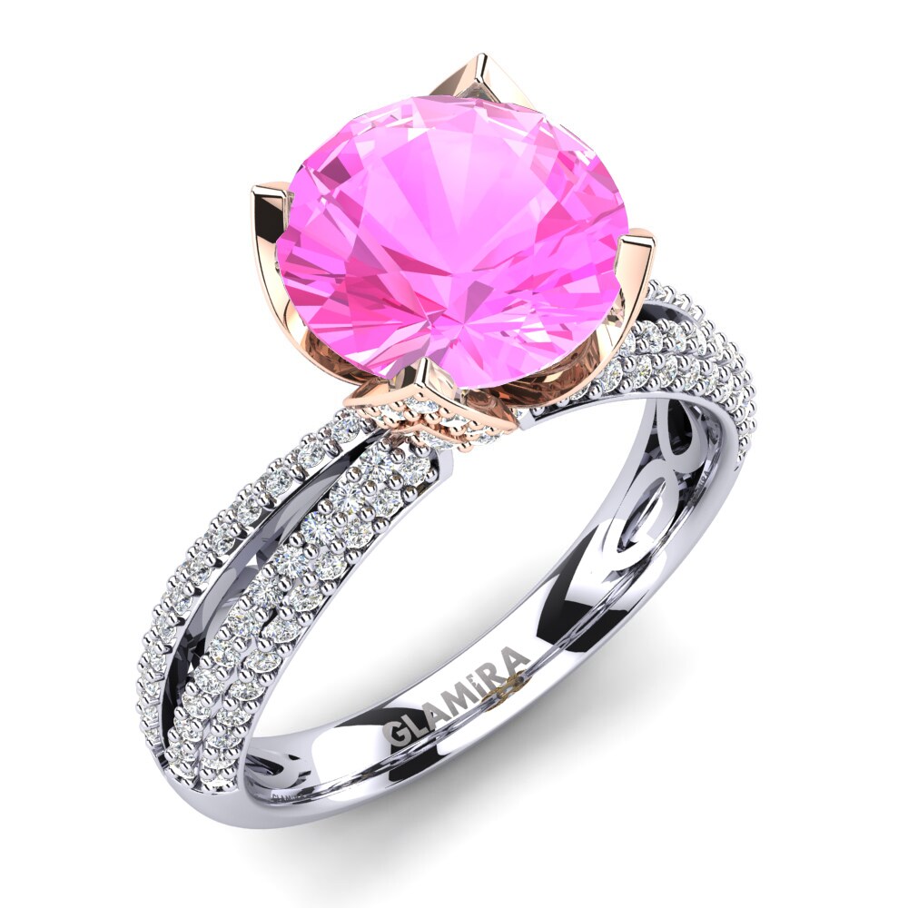 14ct White & Rose Gold Pink Tourmaline Engagement Ring Queen 3.0 crt