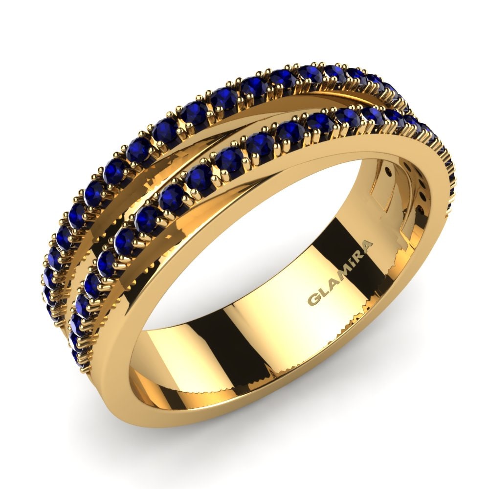 Or Jaune 14k Zircone Bleu Foncé Bague Senna