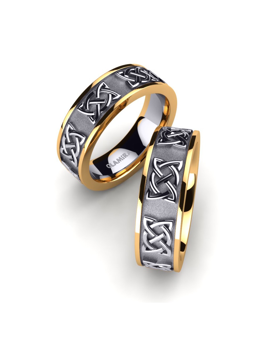 9k White & Yellow Gold Wedding Ring Celtic Harmony