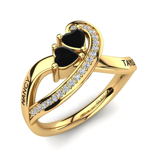 Anillo Isedoria Oro Amarillo 585 & Diamante Negro & Diamante