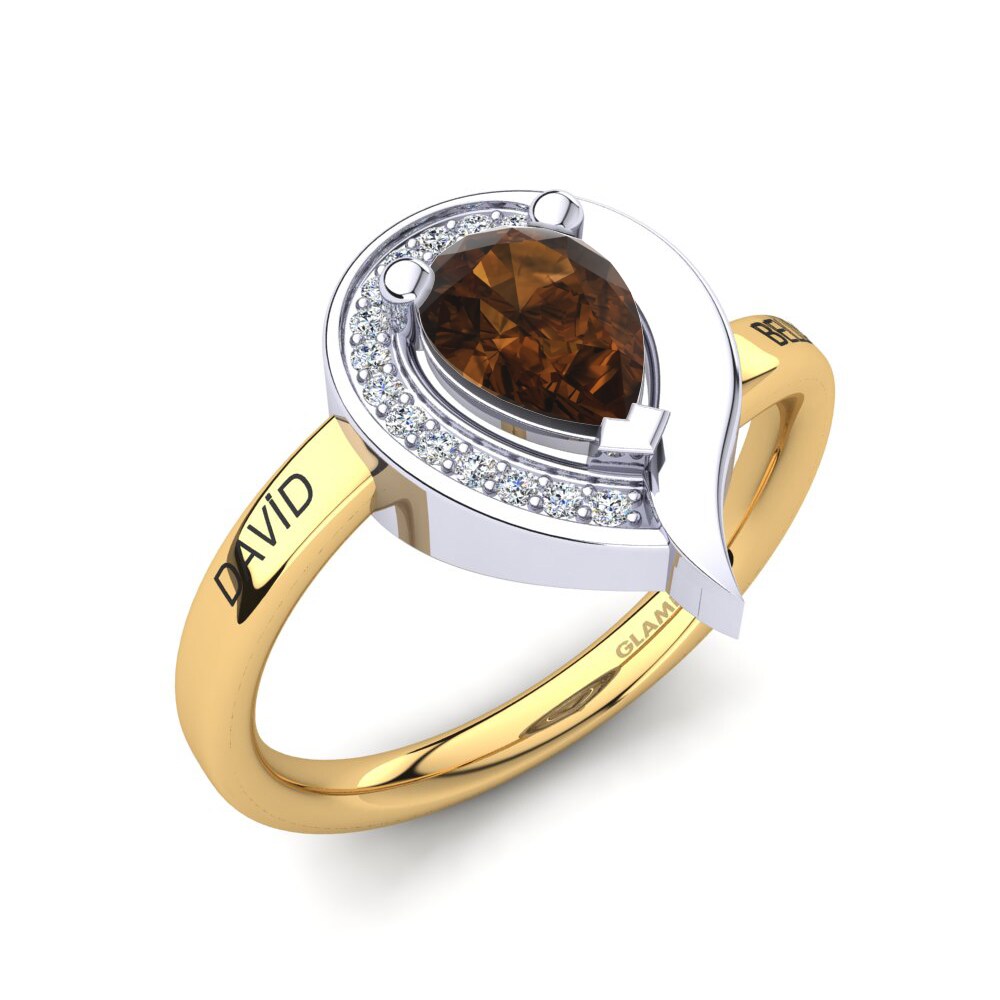 9ct Yellow & White Gold Smoky Quartz Ring Nelsania